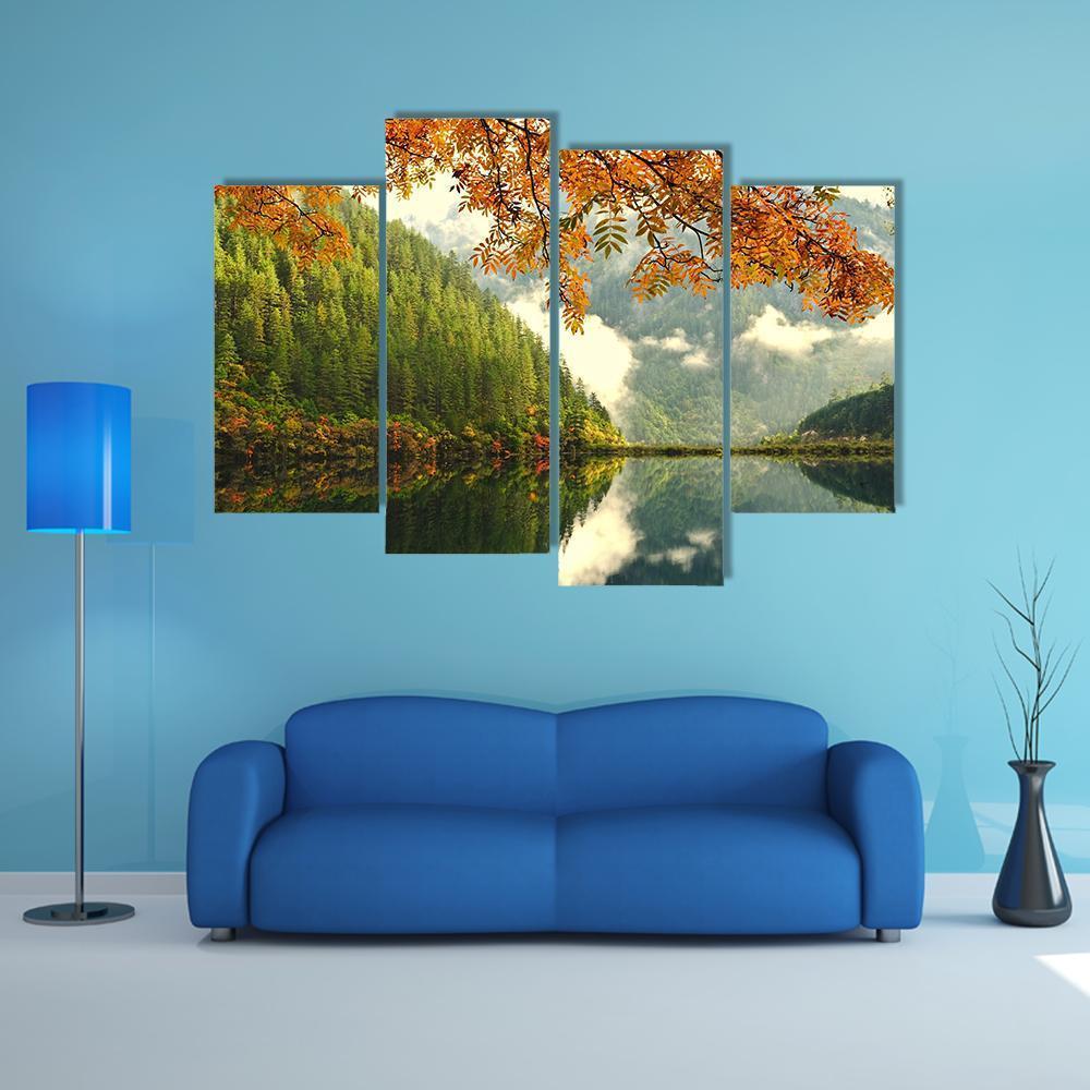 Lake In China Canvas Wall Art-4 Pop-Gallery Wrap-50" x 32"-Tiaracle