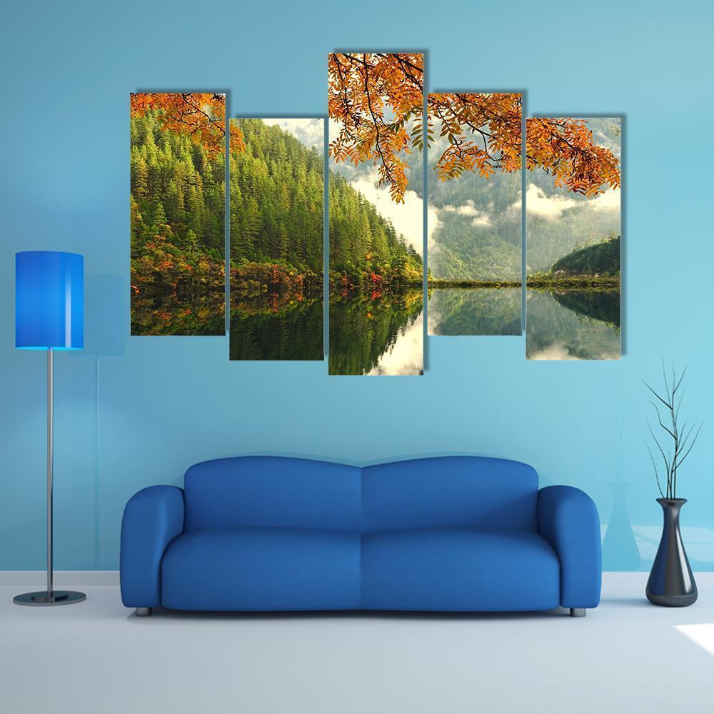 Lake In China Canvas Wall Art-5 Pop-Gallery Wrap-47" x 32"-Tiaracle