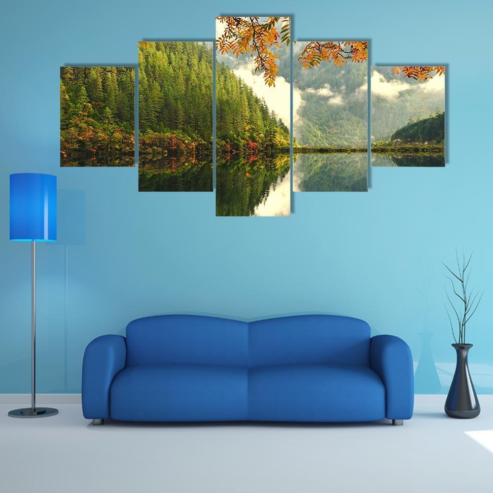 Lake In China Canvas Wall Art-5 Star-Gallery Wrap-62" x 32"-Tiaracle