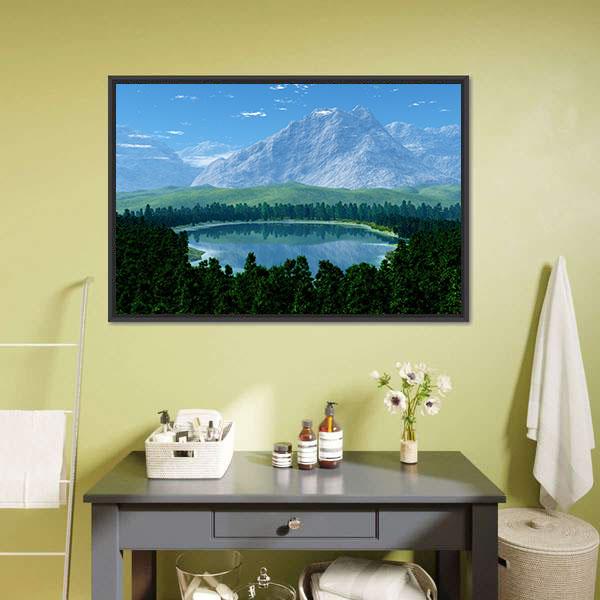Lake In Forest Canvas Wall Art-1 Piece-Floating Frame-36" x 24"-Tiaracle