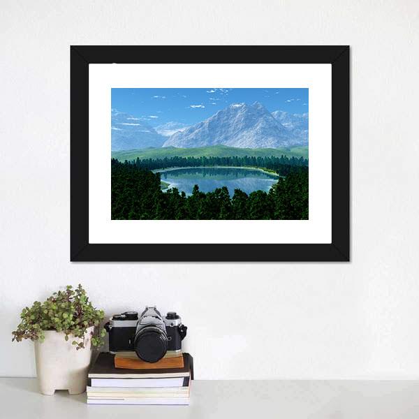 Lake In Forest Canvas Wall Art-1 Piece-Framed Print-30" x 20"-Tiaracle