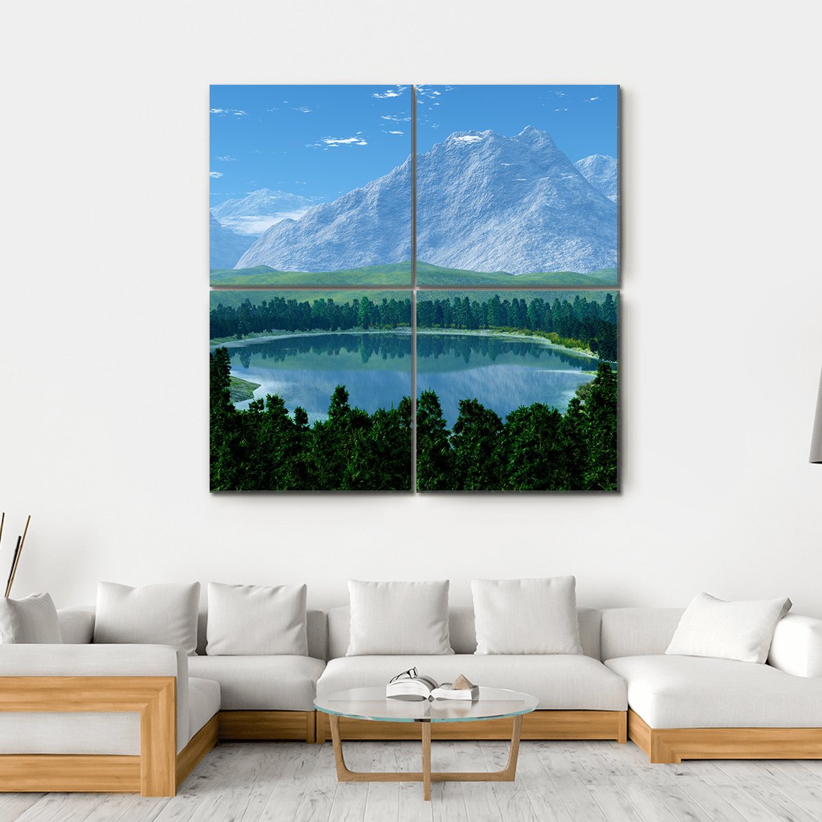 Lake In Forest Canvas Wall Art-4 Square-Gallery Wrap-17" x 17"-Tiaracle