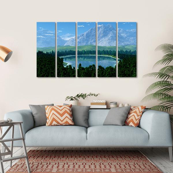 Lake In Forest Canvas Wall Art-5 Horizontal-Gallery Wrap-22" x 12"-Tiaracle