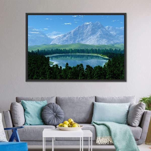 Lake In Forest Canvas Wall Art-5 Horizontal-Gallery Wrap-22" x 12"-Tiaracle