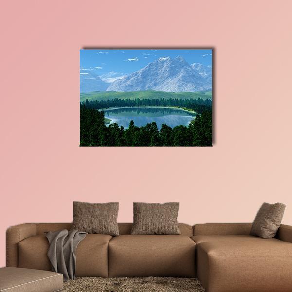 Lake In Forest Canvas Wall Art-1 Piece-Gallery Wrap-48" x 32"-Tiaracle