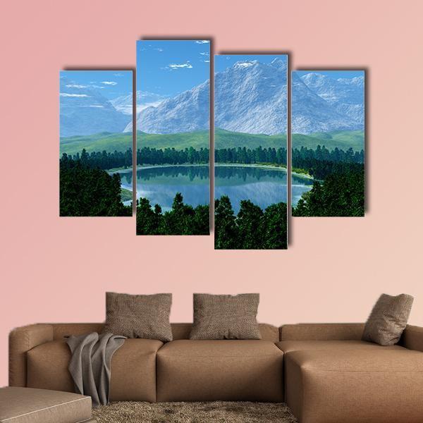 Lake In Forest Canvas Wall Art-4 Pop-Gallery Wrap-50" x 32"-Tiaracle