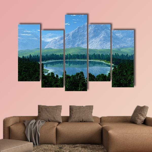 Lake In Forest Canvas Wall Art-5 Pop-Gallery Wrap-47" x 32"-Tiaracle