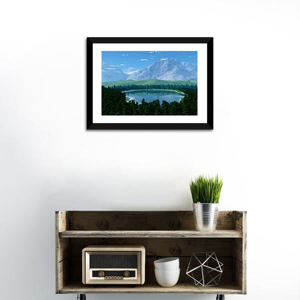Lake In Forest Canvas Wall Art-1 Piece-Framed Print-20" x 16"-Tiaracle