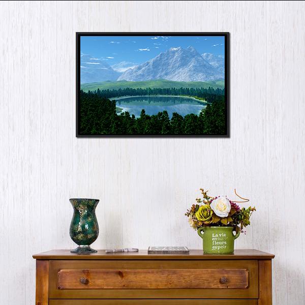 Lake In Forest Canvas Wall Art-1 Piece-Floating Frame-24" x 16"-Tiaracle