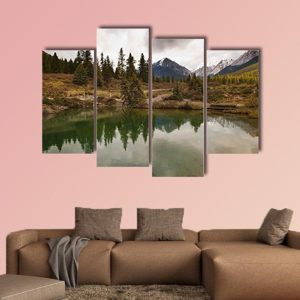 Lake In Jonston Canyon Canvas Wall Art-1 Piece-Gallery Wrap-48" x 32"-Tiaracle