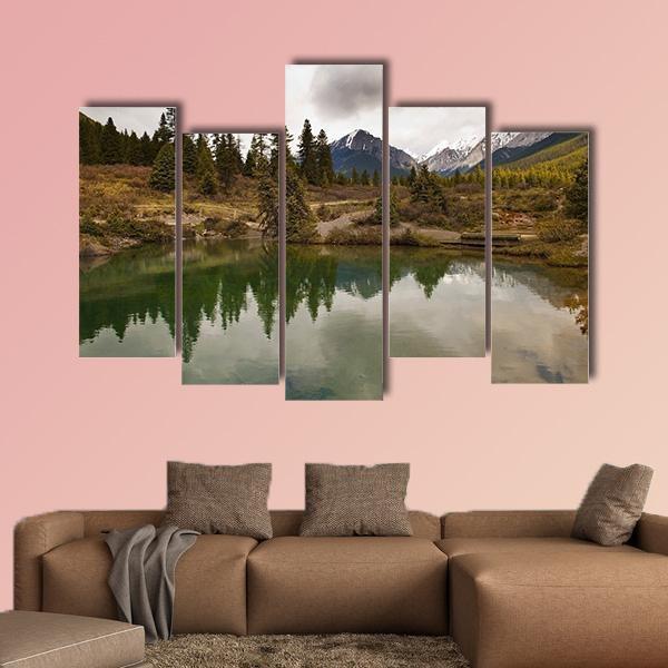 Lake In Jonston Canyon Canvas Wall Art-5 Pop-Gallery Wrap-47" x 32"-Tiaracle