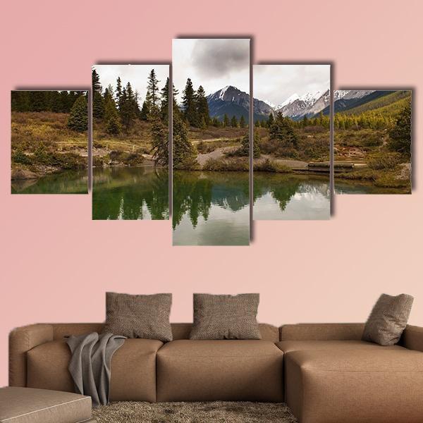 Lake In Jonston Canyon Canvas Wall Art-5 Star-Gallery Wrap-62" x 32"-Tiaracle