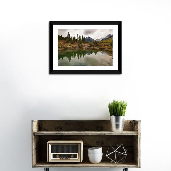 Lake In Jonston Canyon Canvas Wall Art-1 Piece-Framed Print-20" x 16"-Tiaracle