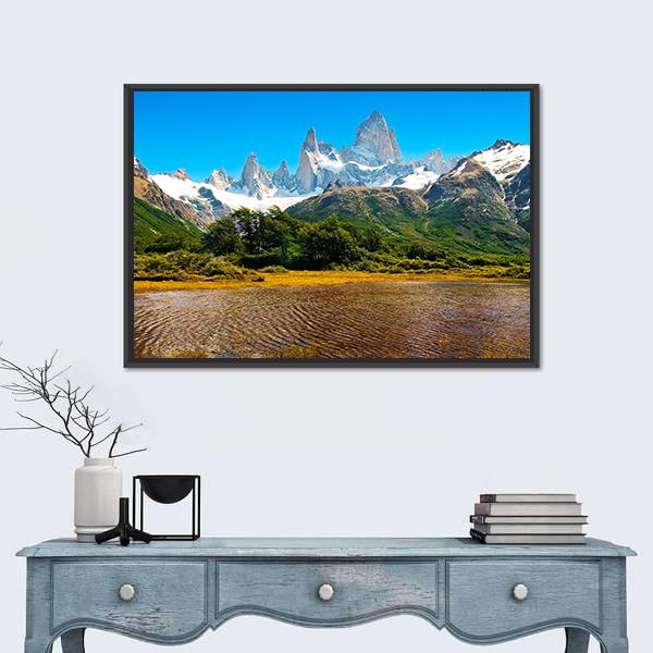Lake In Los Glaciares Canvas Wall Art-1 Piece-Floating Frame-36" x 24"-Tiaracle