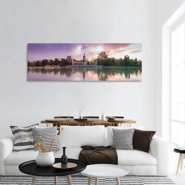 Lake In Madrid Panoramic Canvas Wall Art-3 Piece-25" x 08"-Tiaracle