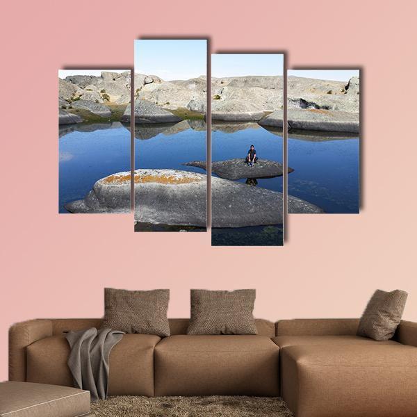 Lake in Marcahuasi Canvas Wall Art-4 Pop-Gallery Wrap-50" x 32"-Tiaracle