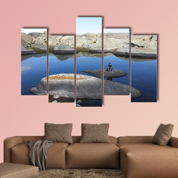 Lake in Marcahuasi Canvas Wall Art-5 Pop-Gallery Wrap-47" x 32"-Tiaracle