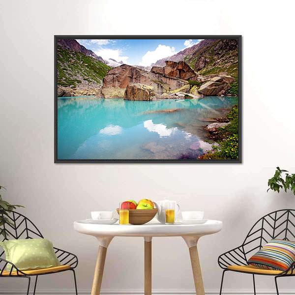 Lake In Mountains Canvas Wall Art-3 Horizontal-Gallery Wrap-25" x 16"-Tiaracle