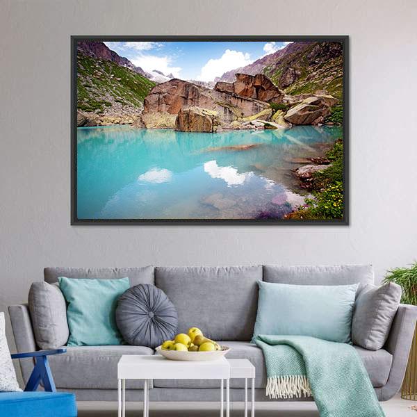 Lake In Mountains Canvas Wall Art-5 Horizontal-Gallery Wrap-22" x 12"-Tiaracle