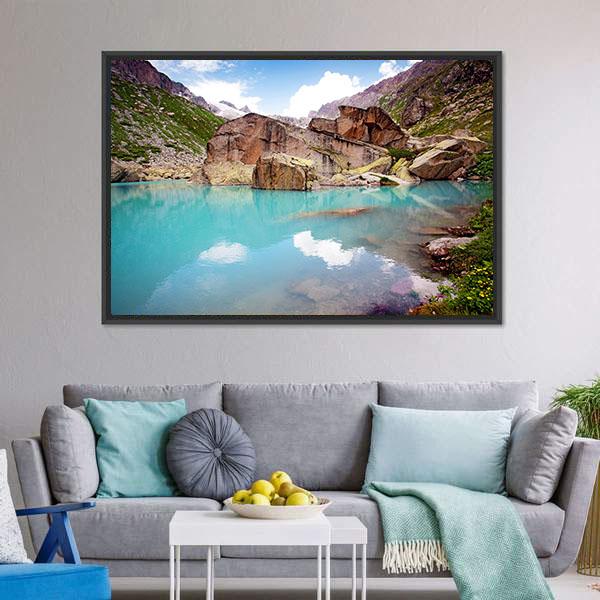 Lake In Mountains Canvas Wall Art - Tiaracle