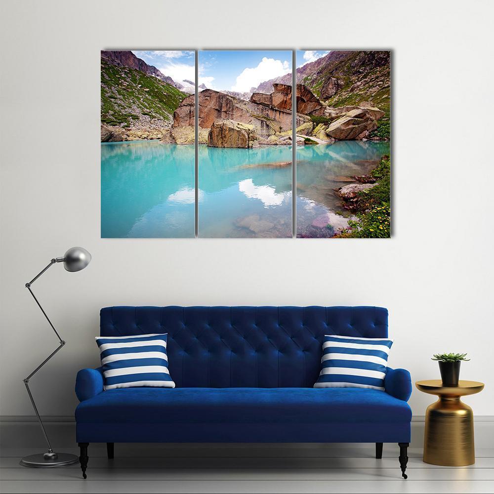 Lake In Mountains Canvas Wall Art-3 Horizontal-Gallery Wrap-37" x 24"-Tiaracle