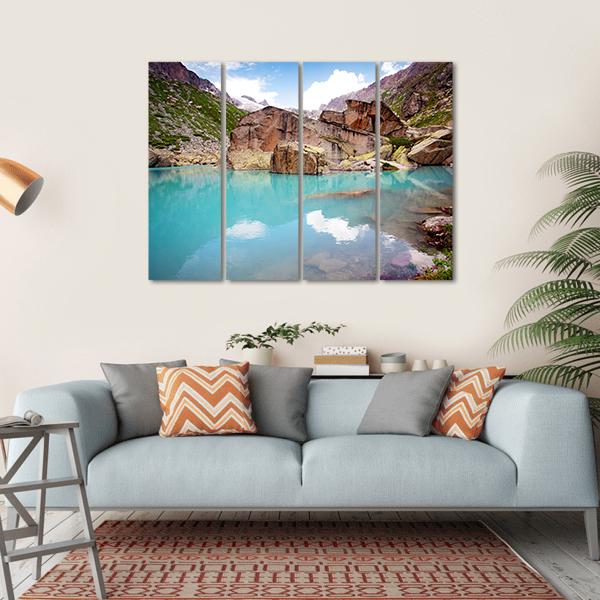 Lake In Mountains Canvas Wall Art-4 Horizontal-Gallery Wrap-34" x 24"-Tiaracle