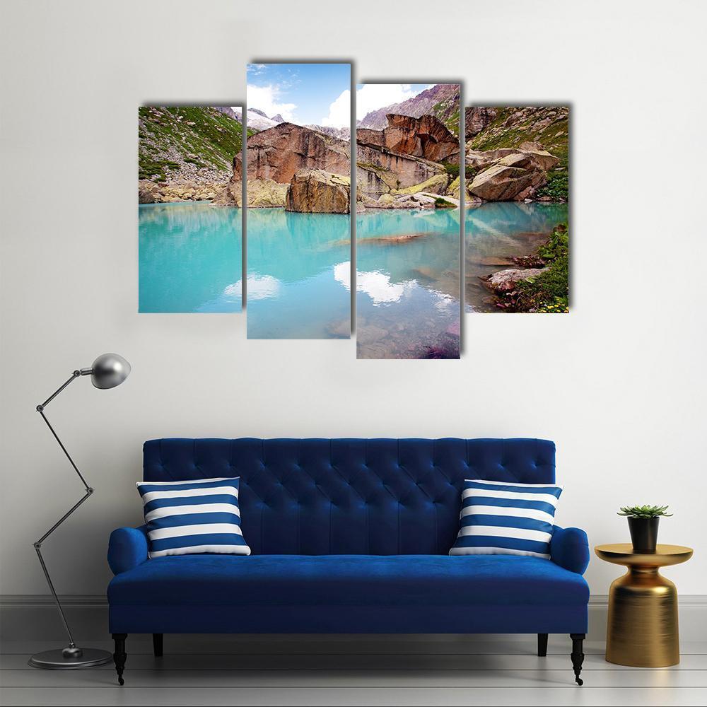 Lake In Mountains Canvas Wall Art-4 Pop-Gallery Wrap-50" x 32"-Tiaracle