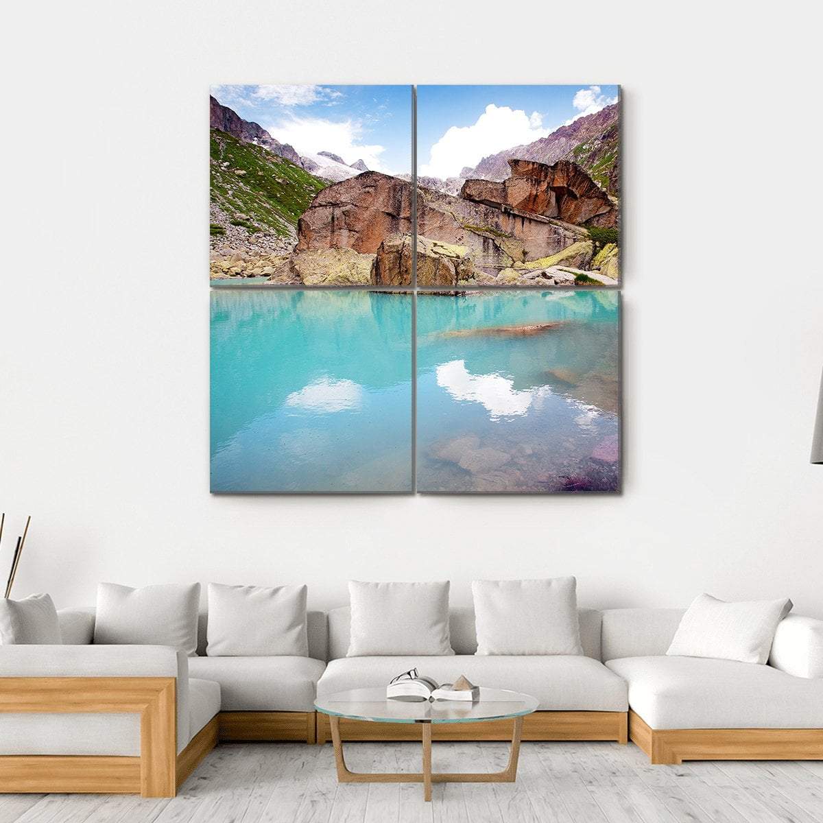 Lake In Mountains Canvas Wall Art-4 Square-Gallery Wrap-17" x 17"-Tiaracle