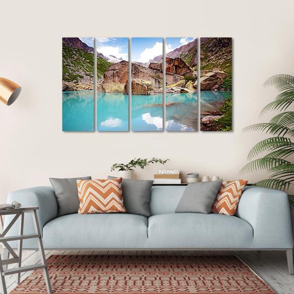 Lake In Mountains Canvas Wall Art-5 Horizontal-Gallery Wrap-22" x 12"-Tiaracle