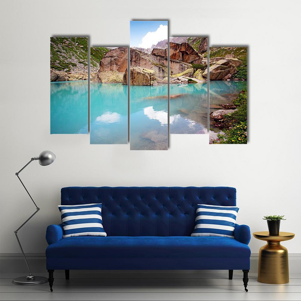 Lake In Mountains Canvas Wall Art-5 Pop-Gallery Wrap-47" x 32"-Tiaracle