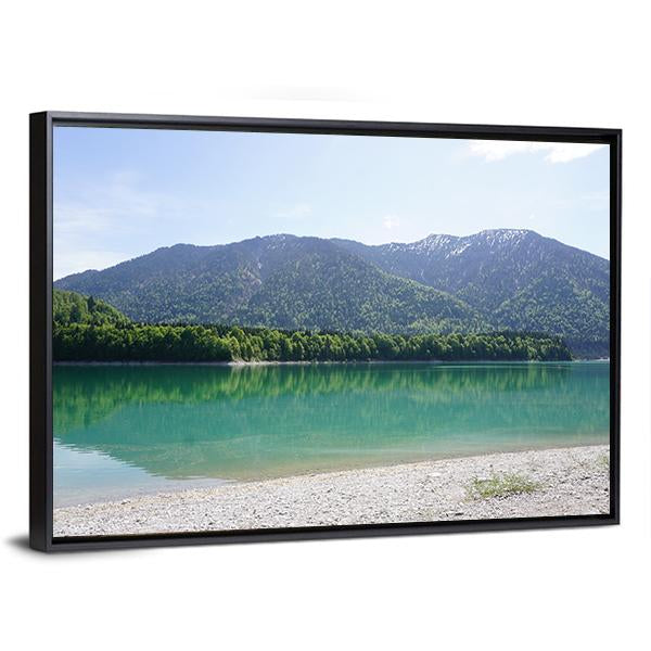 Lake In Mountains Of Bavaria Canvas Wall Art-3 Horizontal-Gallery Wrap-25" x 16"-Tiaracle