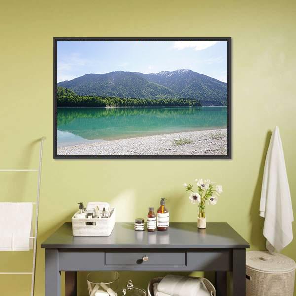 Lake In Mountains Of Bavaria Canvas Wall Art-1 Piece-Floating Frame-24" x 16"-Tiaracle
