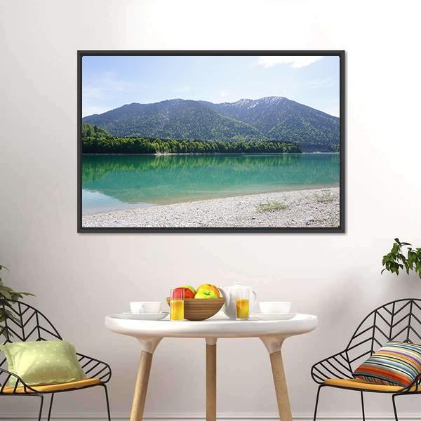 Lake In Mountains Of Bavaria Canvas Wall Art-3 Horizontal-Gallery Wrap-25" x 16"-Tiaracle