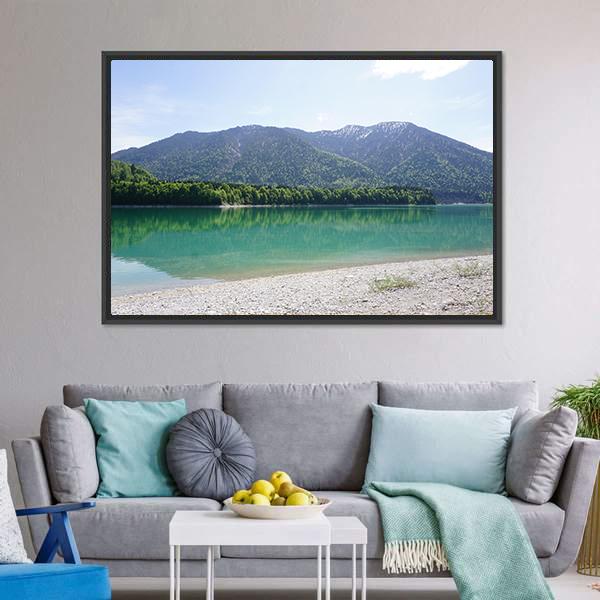 Lake In Mountains Of Bavaria Canvas Wall Art-3 Horizontal-Gallery Wrap-25" x 16"-Tiaracle