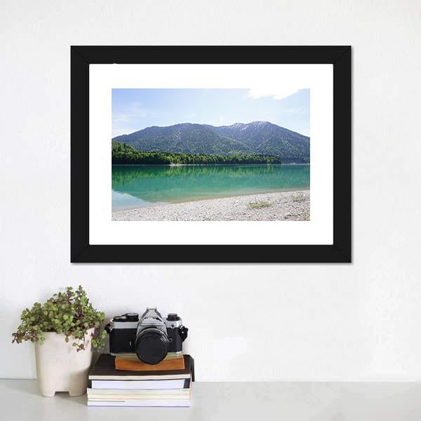 Lake In Mountains Of Bavaria Canvas Wall Art-1 Piece-Framed Print-20" x 16"-Tiaracle