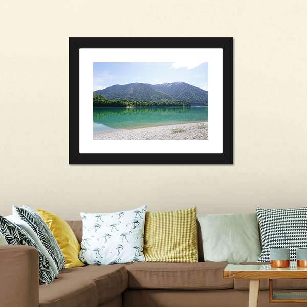 Lake In Mountains Of Bavaria Canvas Wall Art-3 Horizontal-Gallery Wrap-25" x 16"-Tiaracle