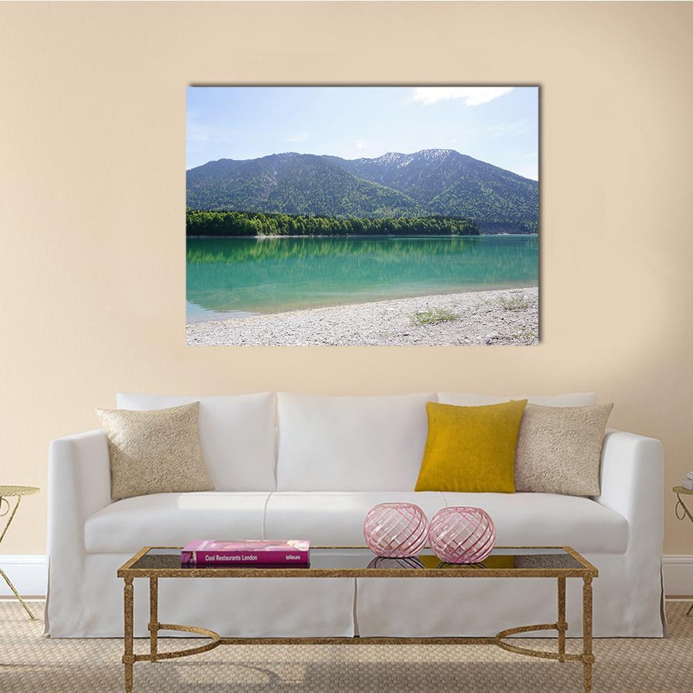 Lake In Mountains Of Bavaria Canvas Wall Art-5 Pop-Gallery Wrap-47" x 32"-Tiaracle