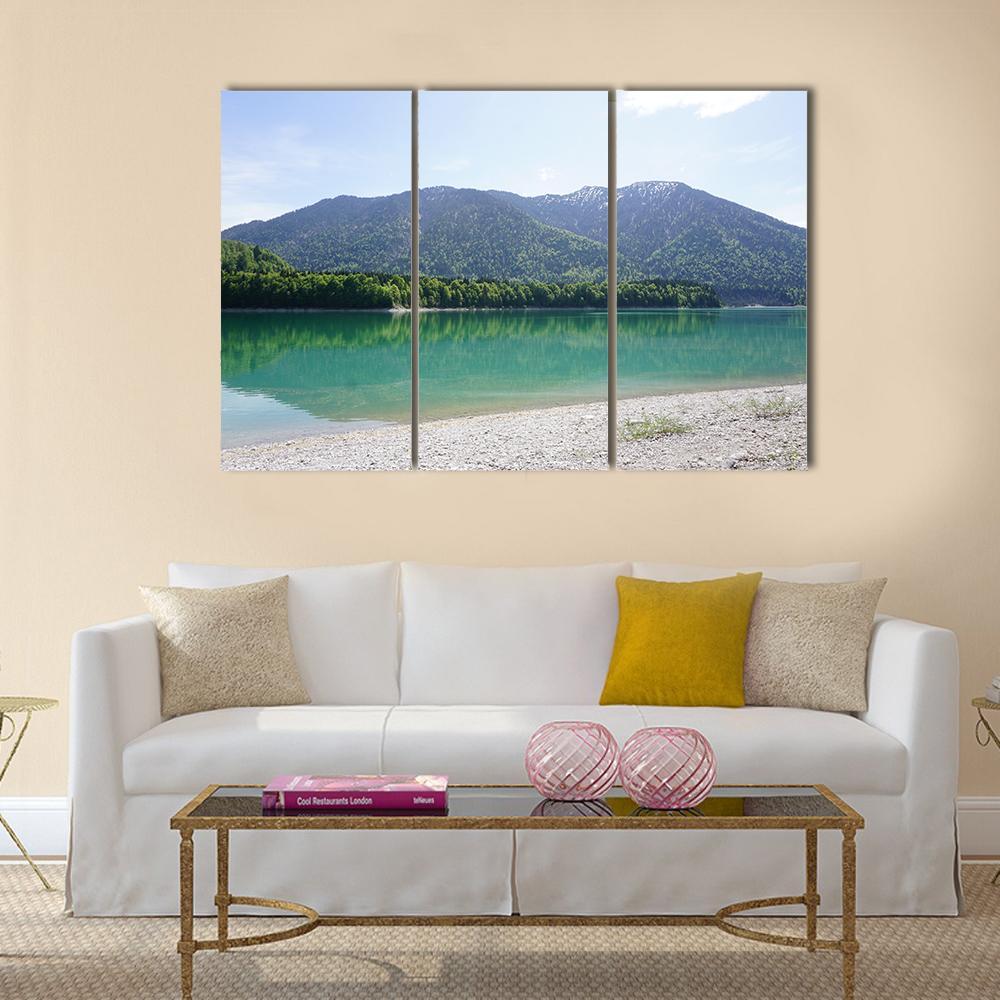 Lake In Mountains Of Bavaria Canvas Wall Art-3 Horizontal-Gallery Wrap-37" x 24"-Tiaracle