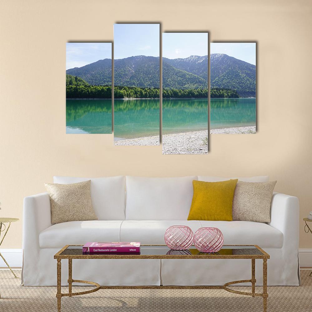 Lake In Mountains Of Bavaria Canvas Wall Art-4 Pop-Gallery Wrap-50" x 32"-Tiaracle