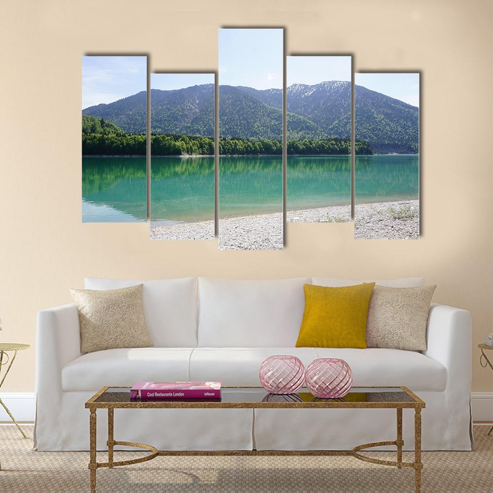 Lake In Mountains Of Bavaria Canvas Wall Art-5 Pop-Gallery Wrap-47" x 32"-Tiaracle