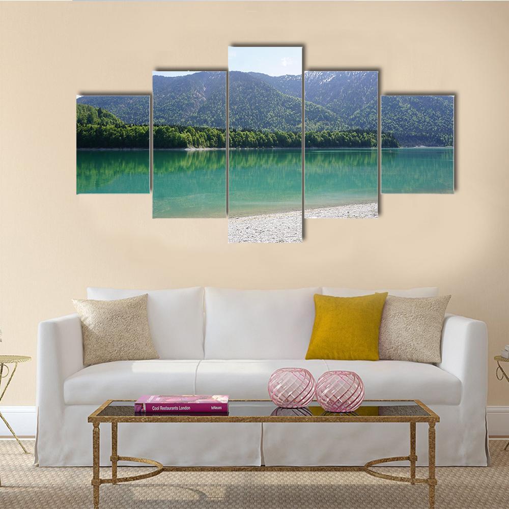 Lake In Mountains Of Bavaria Canvas Wall Art-5 Star-Gallery Wrap-62" x 32"-Tiaracle