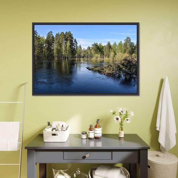 Lake In National Park Russia Canvas Wall Art-1 Piece-Floating Frame-24" x 16"-Tiaracle