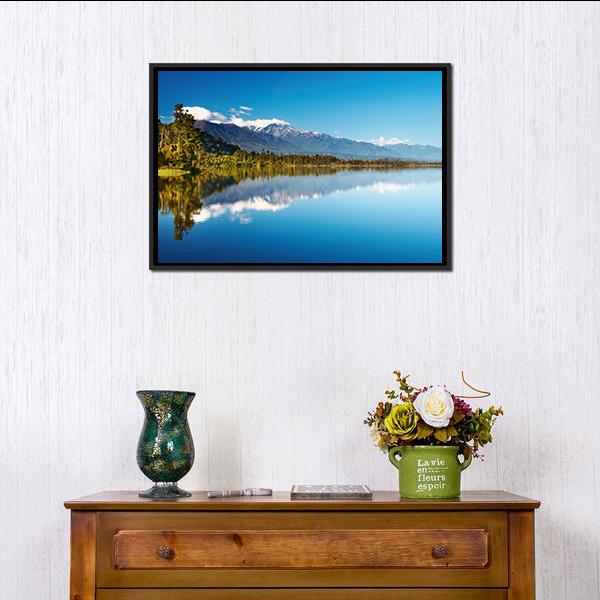 Lake In New Zealand Canvas Wall Art-1 Piece-Floating Frame-24" x 16"-Tiaracle