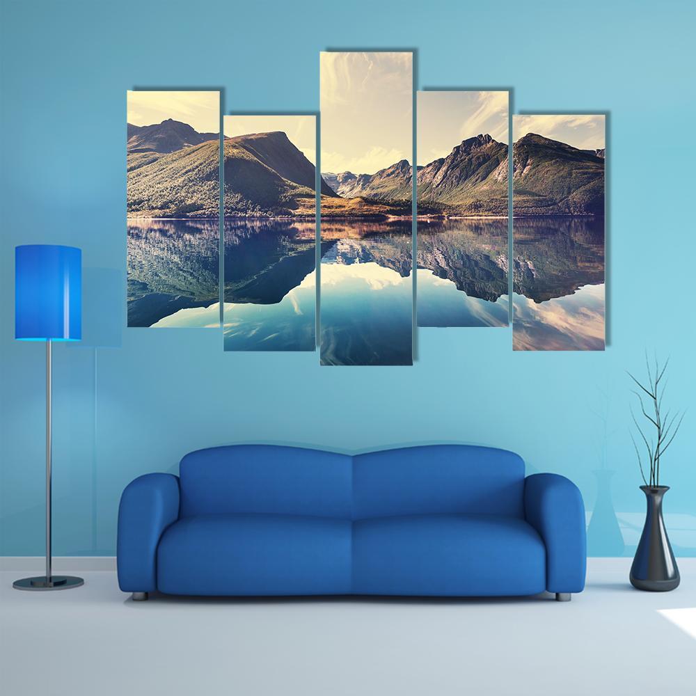 Lake In Norway Canvas Wall Art-5 Pop-Gallery Wrap-47" x 32"-Tiaracle
