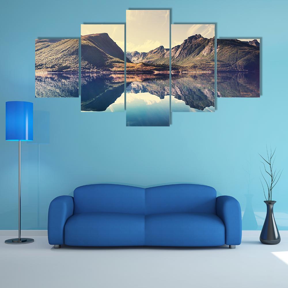 Lake In Norway Canvas Wall Art-5 Star-Gallery Wrap-62" x 32"-Tiaracle