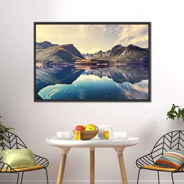 Lake In Norway Canvas Wall Art-1 Piece-Floating Frame-24" x 16"-Tiaracle