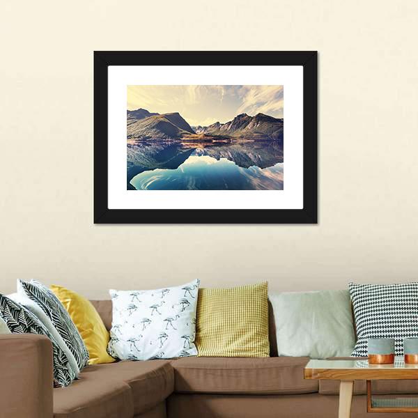 Lake In Norway Canvas Wall Art-1 Piece-Framed Print-20" x 16"-Tiaracle