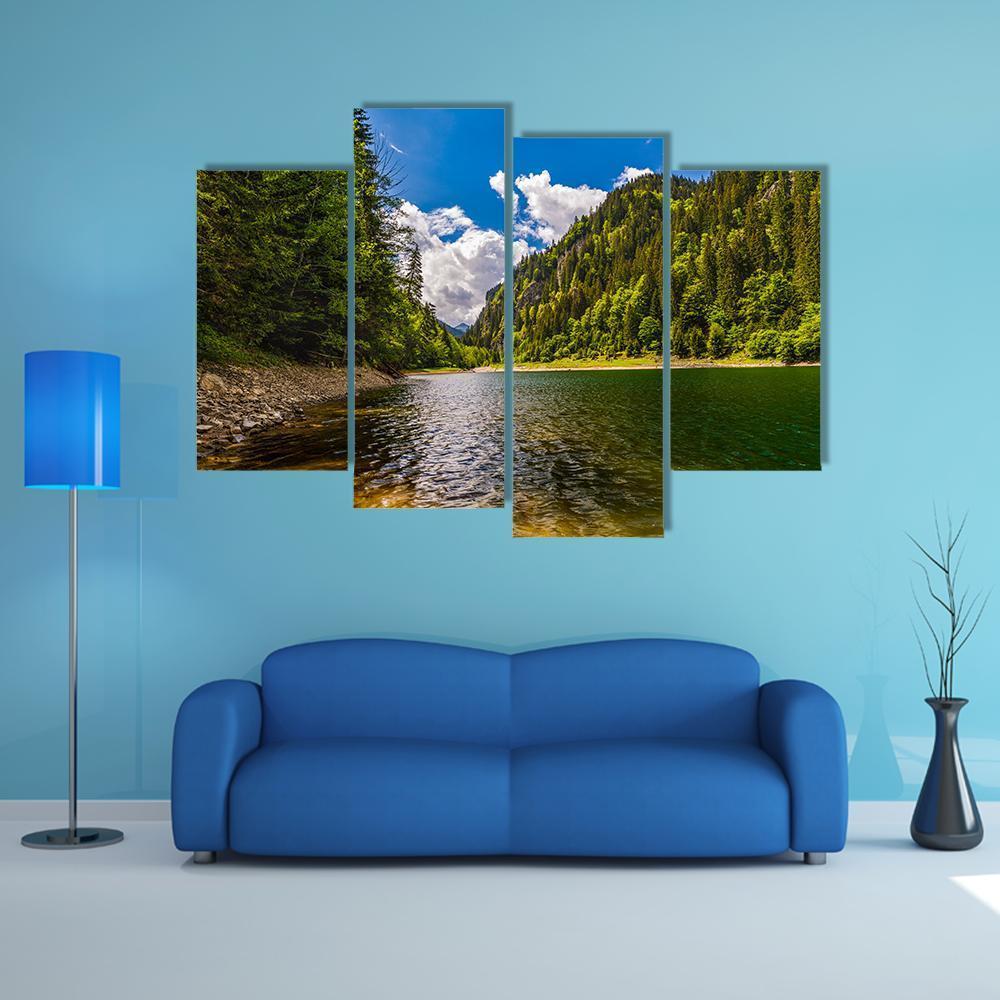 Lake In Parang Mountains Canvas Wall Art-5 Star-Gallery Wrap-62" x 32"-Tiaracle