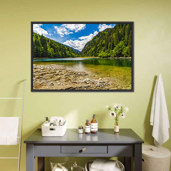 Lake In Parang Mountains Romania Canvas Wall Art-1 Piece-Floating Frame-24" x 16"-Tiaracle