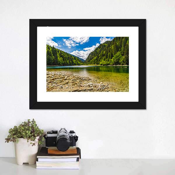 Lake In Parang Mountains Romania Canvas Wall Art-1 Piece-Framed Print-20" x 16"-Tiaracle